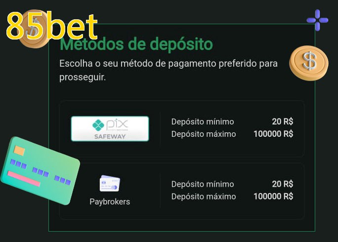 O cassino 85betbet oferece uma grande variedade de métodos de pagamento